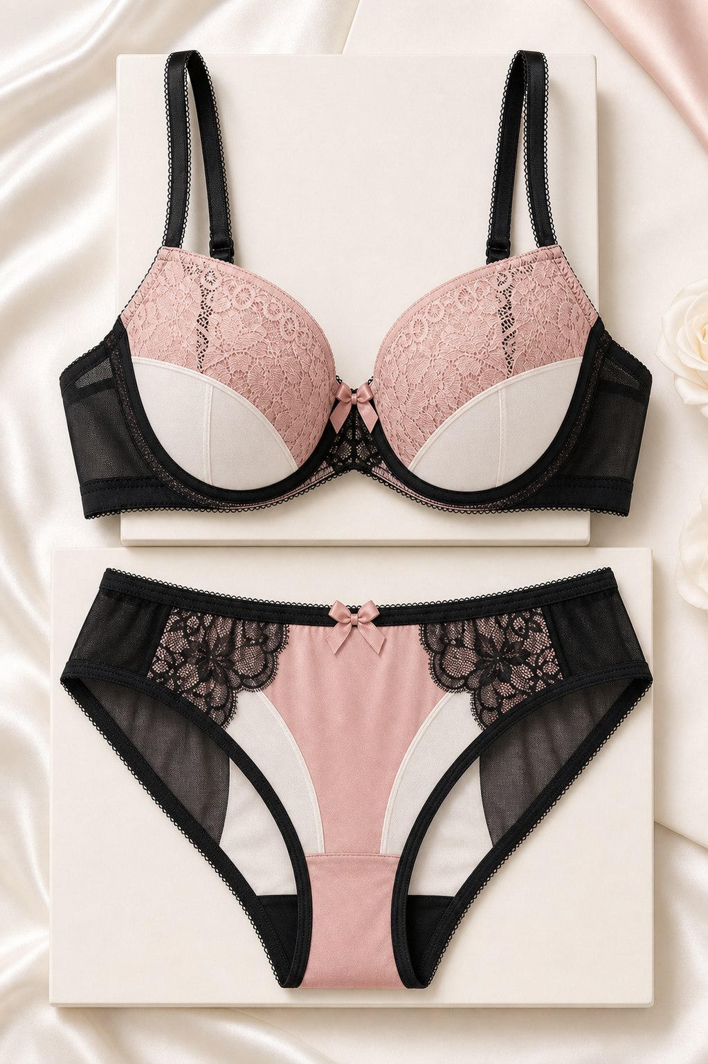 Color-Block Two-Piece Lingerie Set